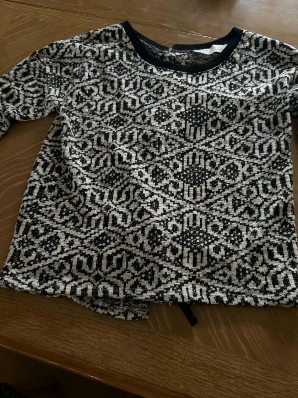 Vintage Havana Black & Cream Geometric Sweater Top Ribbon Tie Back